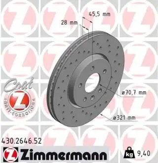 430264652 TARCZA HAM./PRZ/ OPEL INSIGNIA 2,0D 17- /KOMBI/ @321X28 /SPORT/ ZIMMERMANN підбір по vin на Brocar