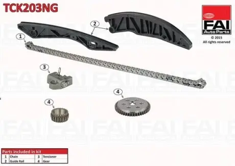 TCK203NG Комплект ланцюга ГРМ Hyundai i20/i30/ix20 1.4/1.6 07-/Kia Rio/Soul 1.4/1.6 11- (z=158) FAI AUTOPARTS підбір по vin на Brocar