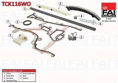 TCK116WO К-кт ланцюга ГРМ (з ущільнювачами) Opel Astra G/H 1.4/Corsa D 1.0/1.4/Meriva A 1.4 16V FAI AUTOPARTS підбір по vin на Brocar