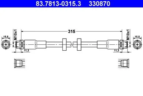 83781303153 Тормозной шланг 83.7813-0315.3 ATE ATE підбір по vin на Brocar