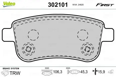 302101 Гальмівні колодки дискові RENAULT Fluence/GrandScenic/Megane/Scenic "1,2-2,0 "R "08>> VALEO підбір по vin на Brocar