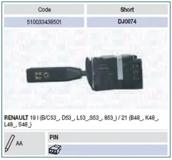 510033438501 Переключатель подрулевой MAGNETI MARELLI підбір по vin на Brocar