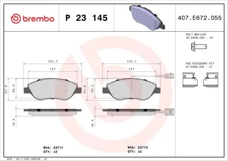 P23145 Гальмівні колодки дискові BREMBO підбір по vin на Brocar