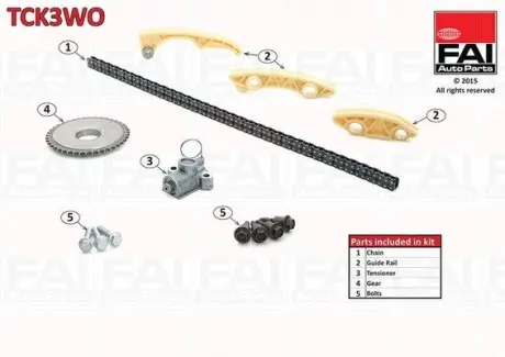 TCK3WO К-кт ланцюга ГРМ (з однією шестернею) Fiat Croma 2.2 16V 05-/Opel Vectra B 2.2 00- FAI AUTOPARTS підбір по vin на Brocar