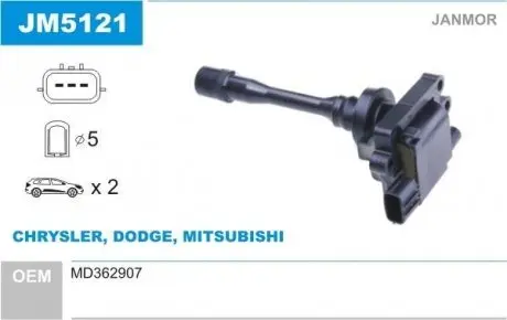 JM5121 Котушка запалювання JANMOR підбір по vin на Brocar
