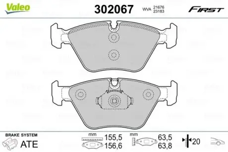 302067 Тормозные колодки дисковые BMW/MG 3(E46)/X3(E83)/Z4(E85,86)/180/190/260 "2,0-4,6 "F "99-11 VALEO подбор по vin на Brocar