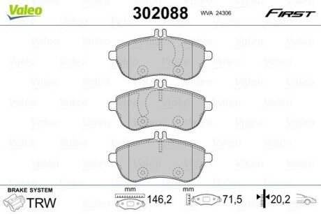 302088 Klocki hamulcowe FIRST MB C250 09-14, MB E220CDI 09- VALEO подбор по vin на Brocar