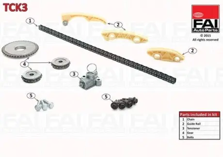 TCK3 К-кт ланцюга ГРМ (з трьома шестернями) Fiat Croma 2.2 16V 05-/Opel Vectra B 2.2 00- FAI AUTOPARTS підбір по vin на Brocar