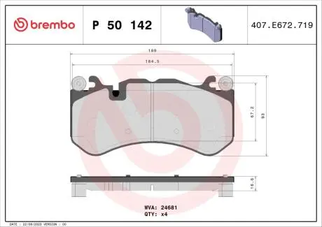 P50142 Гальмівні колодки дискові MERCEDES W204 C 63 AMG 08-14 PRZÓD BREMBO підбір по vin на Brocar