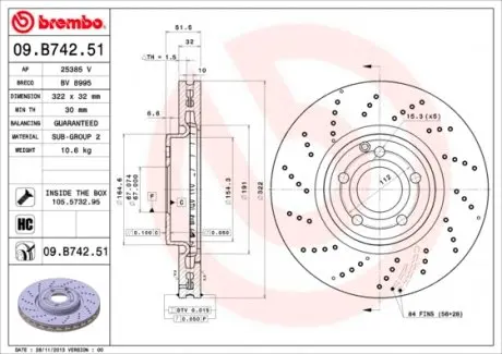 09B74251 Диск тормозной BREMBO підбір по vin на Brocar