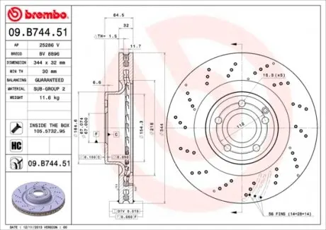 09B74451 Диск гальмівний SLK +sport p. BREMBO підбір по vin на Brocar
