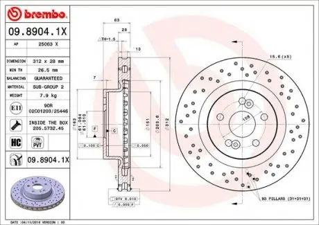 0989041X Тормозной диск BREMBO підбір по vin на Brocar