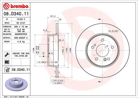 08D34011 TARCZA HAMULC. MERCEDES R129 SL-KLASA 98-01 TYŁ BREMBO підбір по vin на Brocar