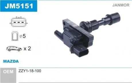 JM5151 Котушка запалювання JANMOR підбір по vin на Brocar
