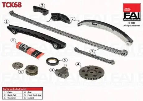 TCK68 К-кт цепи ГРМ (2 цепи+ 4 шт. направляющих+ натяжитель 3 FAI AUTOPARTS підбір по vin на Brocar