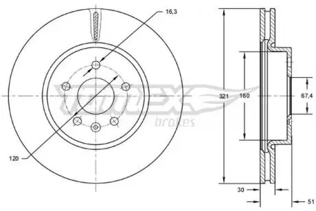 TX7255 TARCZA HAMULC. OPEL INSIGNIA 08- PRZÓD KOŁA 17 TOMEX подбор по vin на Brocar
