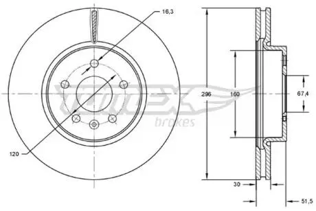TX7288 TARCZA HAMULC. OPEL INSIGNIA 08- PRZÓD KOŁA 16 TOMEX подбор по vin на Brocar