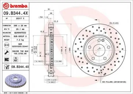 09B3444X Тормозной диск BREMBO подбор по vin на Brocar