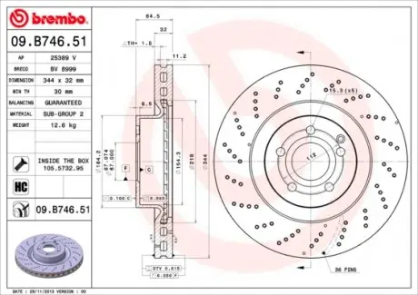 09B74651 Тормозной диск BREMBO підбір по vin на Brocar