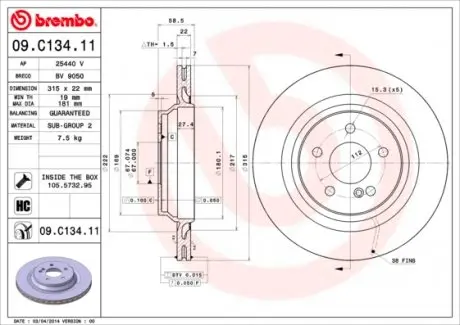 09C13411 Тормозной диск BREMBO подбор по vin на Brocar