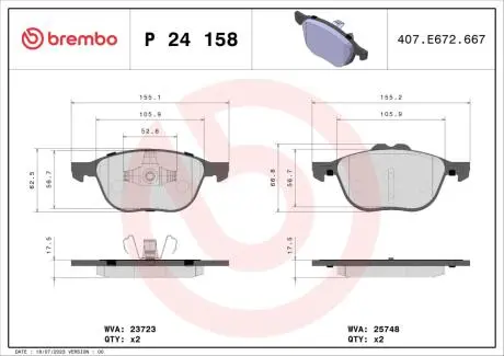 P24158 Колодки гальмівні KUGA 12- TURNEO 13 - BREMBO підбір по vin на Brocar