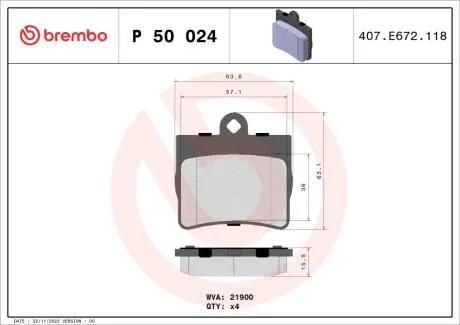 P50024 Тормозные колодки дисковые BREMBO подбор по vin на Brocar