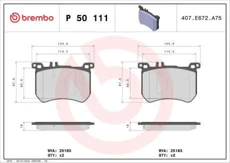 P50111 Гальмівні колодки дискові BREMBO підбір по vin на Brocar