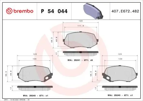P54044 Тормозные колодки дисковые BREMBO подбор по vin на Brocar