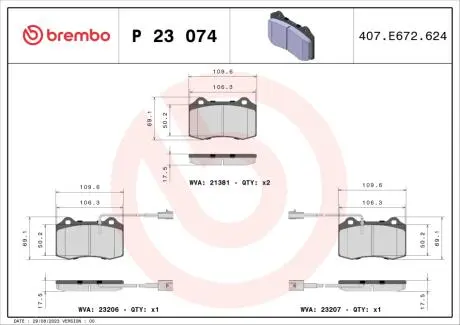 P23074 Гальмівні колодки дискові BREMBO підбір по vin на Brocar