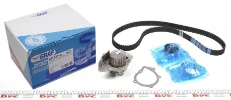 KP7473 Комплект ГРМ + помпа Citroen Jumpy/Peugeot 306/Fiat Scudo 1.9D/Toyota Corolla 98-08(140x25.4)(PA747) GRAF підбір по vin на Brocar