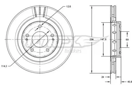 TX7174 TARCZA HAMULC. MITSUBISHI OUTLANDER 03- PRZÓD TOMEX підбір по vin на Brocar