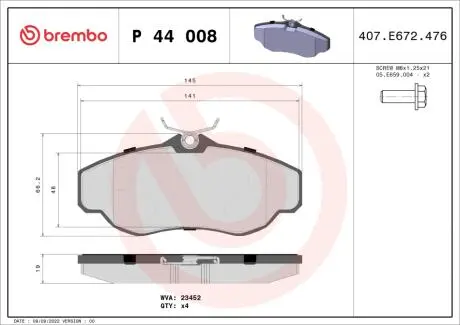P44008 Гальмівні колодки дискові BREMBO підбір по vin на Brocar