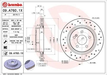 09A7601X Гальмівні диски BREMBO підбір по vin на Brocar