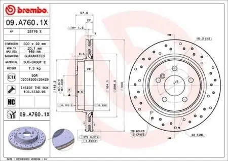 09A7601X Тормозной диск BREMBO підбір по vin на Brocar