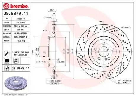 09B87911 Диск гальмівнийTYL MERCEDES C W205 AMG BREMBO підбір по vin на Brocar