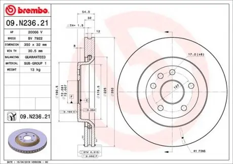 09N23621 Гальмівний диск BREMBO підбір по vin на Brocar