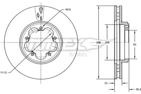 TX7311 TARCZA HAMULC. FORD TRANSIT CUSTOM 12- PRZÓD TOMEX подбор по vin на Brocar