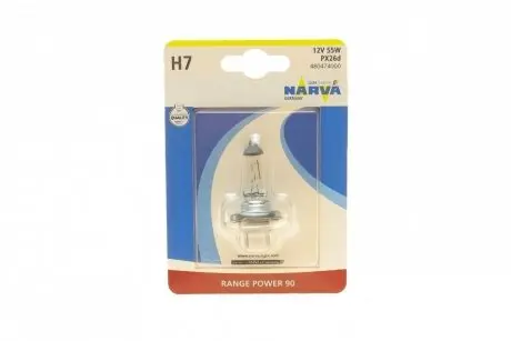 480474000 Автолампа H7 12V 55W PX26d Range Power 90 (блістер/1шт) NARVA підбір по vin на Brocar