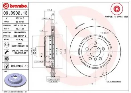 09D90213 Тормозной диск BREMBO подбор по vin на Brocar