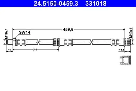 24515004593 Шланг гальмівний ATE підбір по vin на Brocar