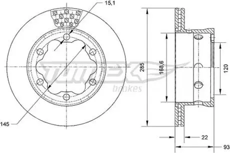 TX7025 TARCZA HAMULC. MERCEDES SPRINTER 408-416 TYŁ TOMEX підбір по vin на Brocar