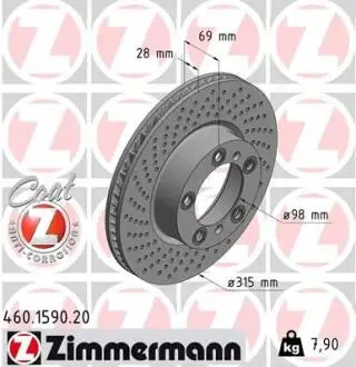 460159020 Тормозной диск 460.1590.20 ZIMMERMANN ZIMMERMANN подбор по vin на Brocar