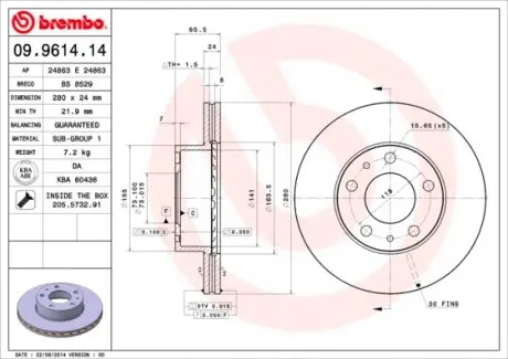 09961414 Гальмівний диск BREMBO підбір по vin на Brocar