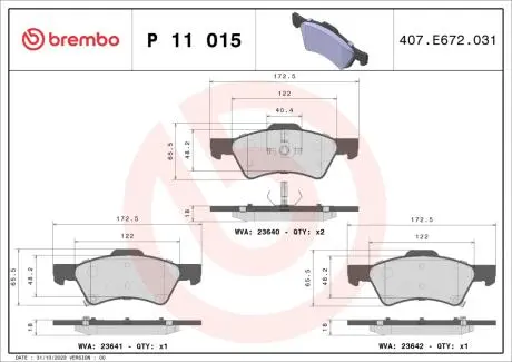 P11015 Тормозные колодки дисковые BREMBO підбір по vin на Brocar