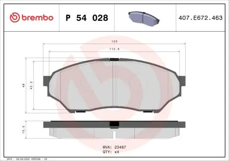 P54028 Гальмівні колодки, дискове гальмо (набір) BREMBO підбір по vin на Brocar