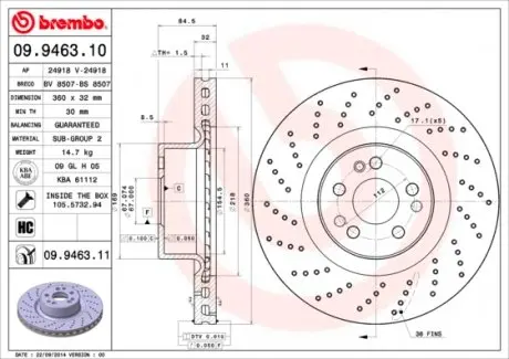 09946311 Тормозной диск 09.9463.11 BREMBO BREMBO подбор по vin на Brocar