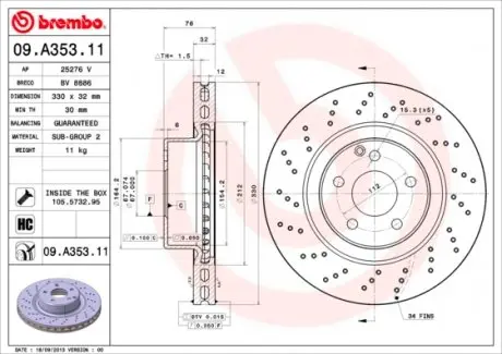 09A35311 Гальмівний диск BREMBO підбір по vin на Brocar