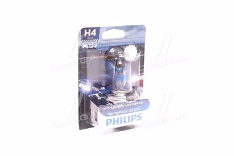 12342RGTB1 Автолампа Philips 12342RGTB1 Racing Vision GT200 H4 P43t-38 55 W 60 W прозрачно-голубая PHILIPS підбір по vin на Brocar