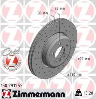 150291152 Гальмівний диск 150.2911.52 ZIMMERMANN ZIMMERMANN підбір по vin на Brocar