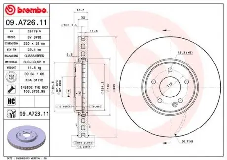 09A72611 Тормозной диск Brembo Painted disk BREMBO підбір по vin на Brocar